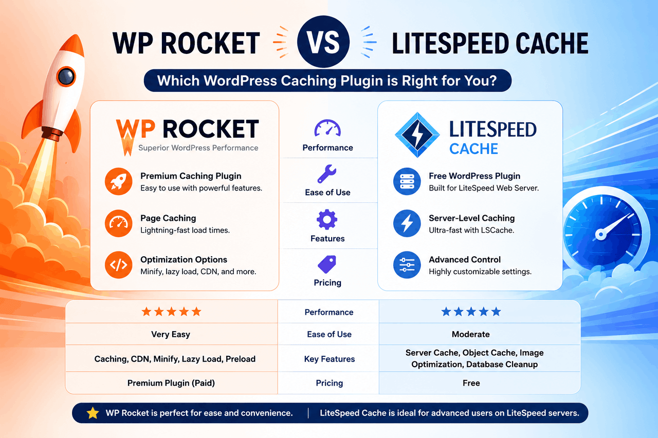 WP Rocket vs LiteSpeed Cache: Which Plugin Is Best? wp rocket vs litespeed cache